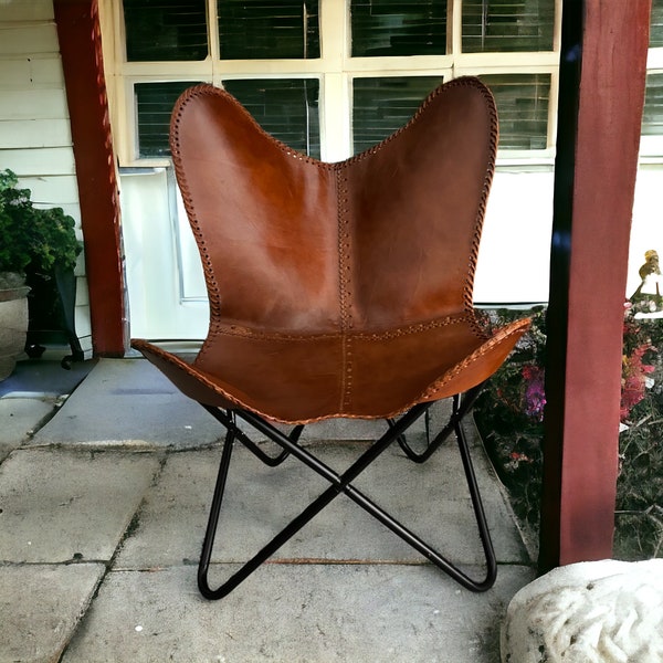 Premium Vintage leather Butterfly Chair, Leather BKF, living room luxury, Relaxing Chair, ascent chair Garden chair