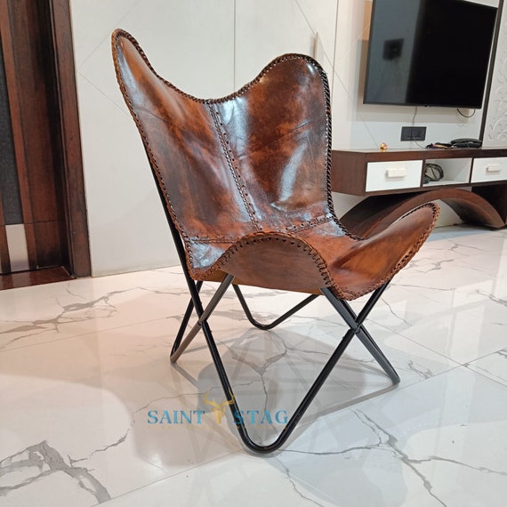 Premium Vintage Leather Butterfly Chair Leather BKF Living Room