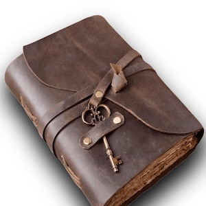 Key Leather Journal | 240 sheets A5 Size | Lined/Vintage Paper | Thick Full Grain Leather | Grimoire Halloween fall gifts