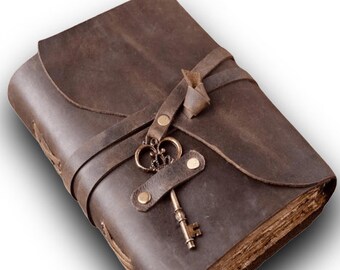 Key Leather Journal | 240 sheets A5 Size | Lined/Vintage Paper | Thick Full Grain Leather | Grimoire Halloween fall gifts