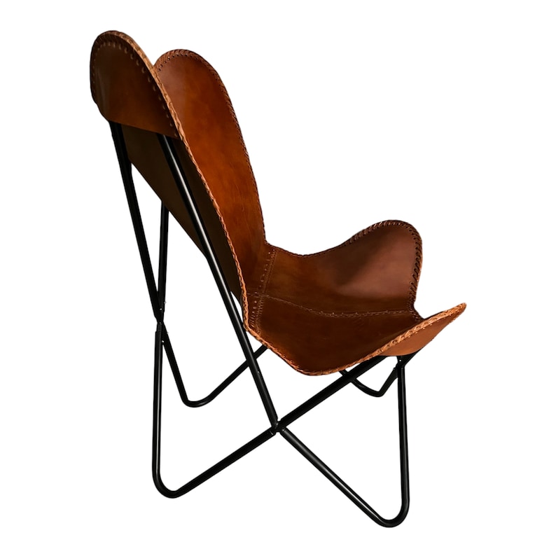 Chaise papillon en cuir vintage haut de gamme, cuir BKF, luxe de salon, chaise de détente, chaise de remontée, chaise de jardin image 4