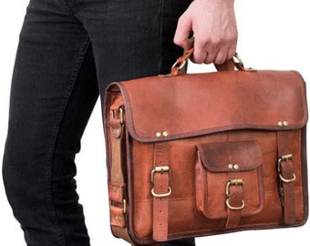 Leather messenger bag for men women, gift for men, office bag, laptop bag Halloween fall gifts