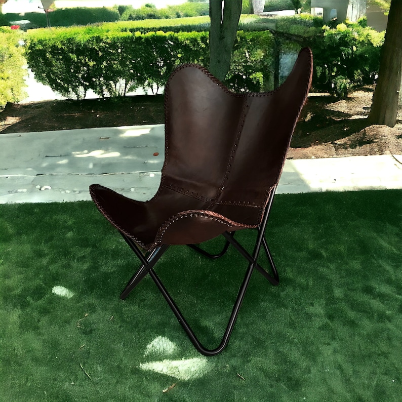 Chaise papillon en cuir vintage haut de gamme, cuir BKF, luxe de salon, chaise de détente, chaise de remontée, chaise de jardin Full chair black leg