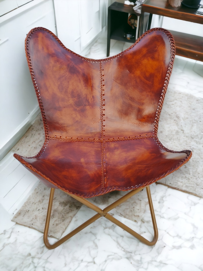 Premium Vintage leather Butterfly Chair , Leather BKF, living room luxury, Relaxing Chair, ascent chair Halloween fall gifts image 6