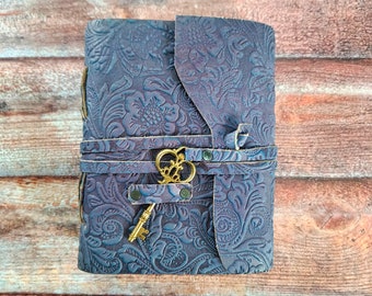 Blue Garden Leather journals, Notebook Sketchbook Vintage Antique Deckle Paper, Book Of shadows, Gift for Men & Women Halloween fall gifts