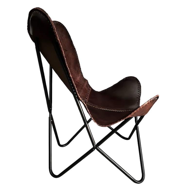 Chaise papillon en cuir vintage haut de gamme, cuir BKF, luxe de salon, chaise de détente, chaise de remontée, chaise de jardin image 5