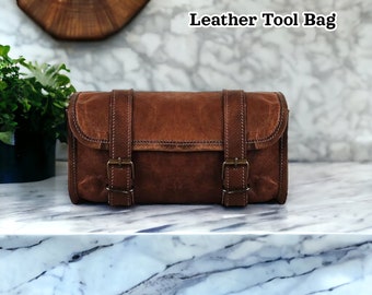 Leather motorcycle tool bag saddle bag brown leather pouch motorcycle round small leather bag for bike Halloween fall gifts