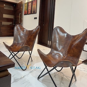 Premium Vintage leather Butterfly Chair , Leather BKF, living room luxury, Relaxing Chair, ascent chair Halloween fall gifts image 5