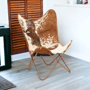 Handcrafted leather Butterfly Chair with original hide Indian BKF Cowhide Cover Relaxing Chair Christmas gifts leather accent chair
