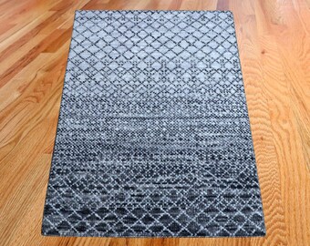 White Black Rug 2x3 Ft Rug, Handmade Persian Rug , Area Rug , Living Area Rug , Living Room Rug, Oriental Rug , Antique Rug, Woollen Rug