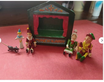 Various hand painted Hantel pewter miniatures - dolls house - made in Scotland - Punch and Judy, pied piper.