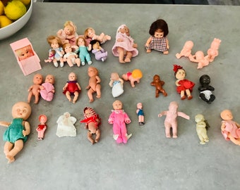 L - Various Vintage Antique dolls inc Kewpie, dolls house,rare,miniature,Hong Kong, Germany,rubber,baby.Celluloid