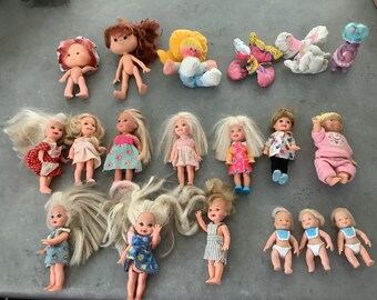 R. Vintage Dolls - smooshees, tiny blessing, Strawberry shortcake ,Barbie Shelley, etc