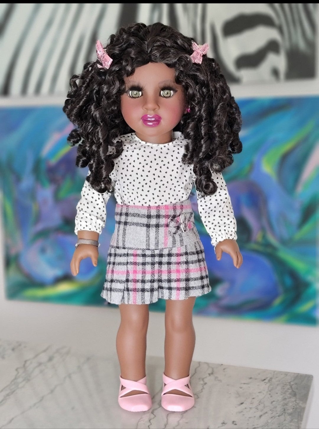 Custom American Girl Doll: OOAK Tori, Green Eyes, Black Ringlet