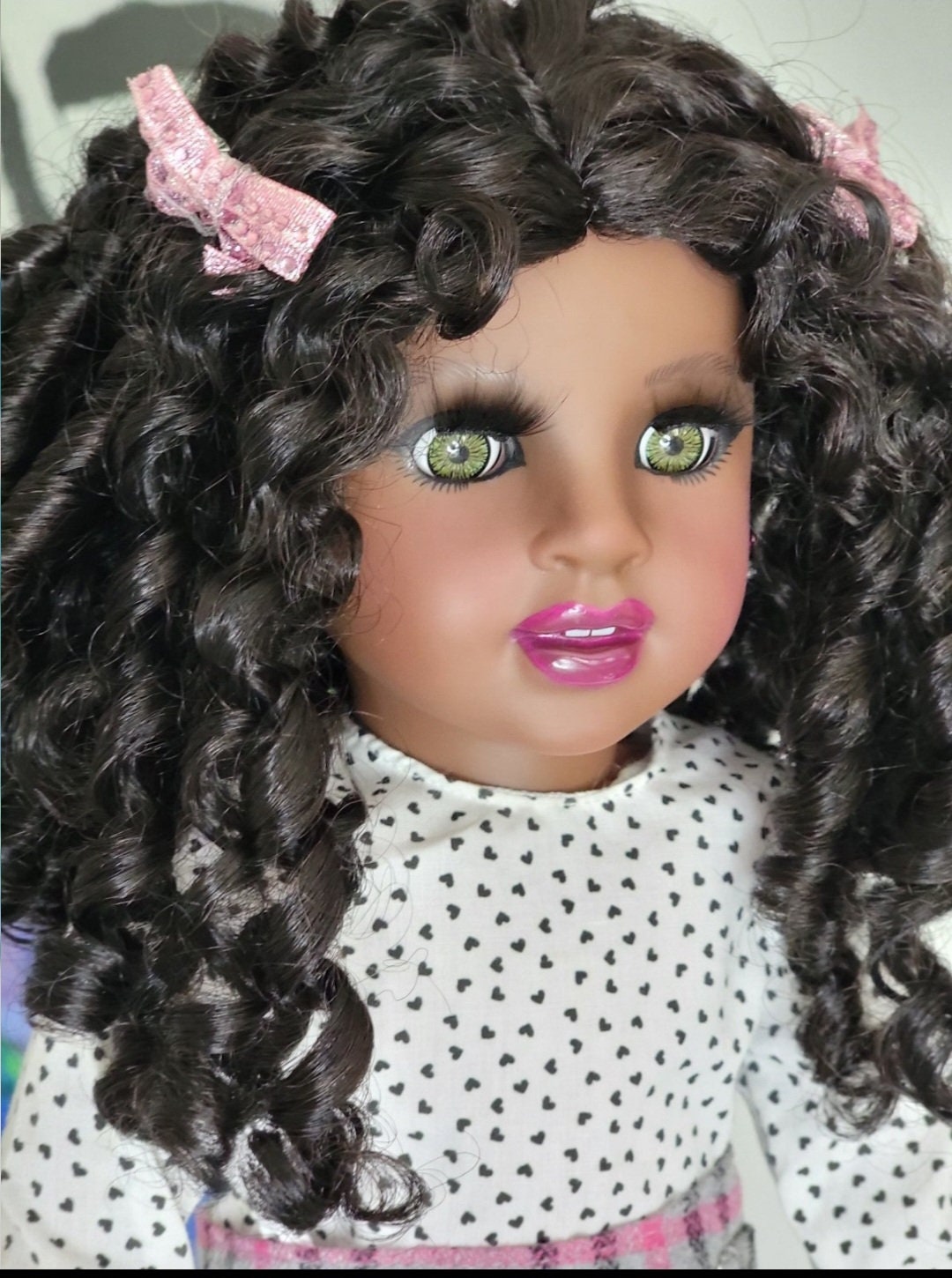 Custom American Girl Doll: OOAK Tori, Green Eyes, Black Ringlet Curls