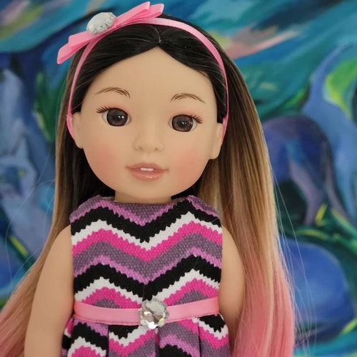 Sabrina OOAK Custom American Girl WellieWishers doll brown eyes fair skin ombre brown hot pink shops hair Asian