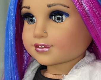 OOAK Custom American Girl Doll: Silver Eyes, Blue Purple Hair, Josefina Mold