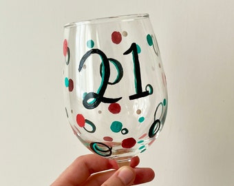 Hand Painted 21st Birthday Wine Glass - Etsy