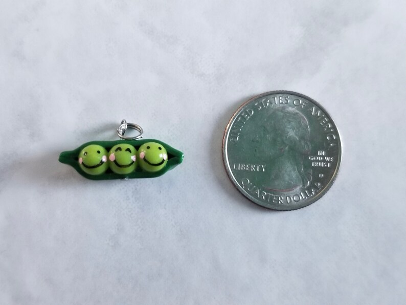 Three Peas in a Pod Charm Handsculpted Handpainted Polymer Clay Love