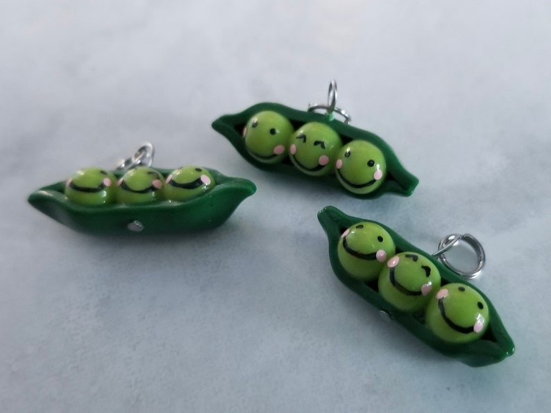 Three Peas in a Pod Charm Handsculpted Handpainted Polymer Clay Love