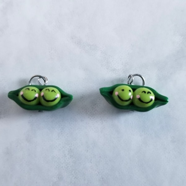 Two Peas in a Pod Charm - Handsculpted Handpainted Polymer Clay  - Love / Friendship Charm - Valentines