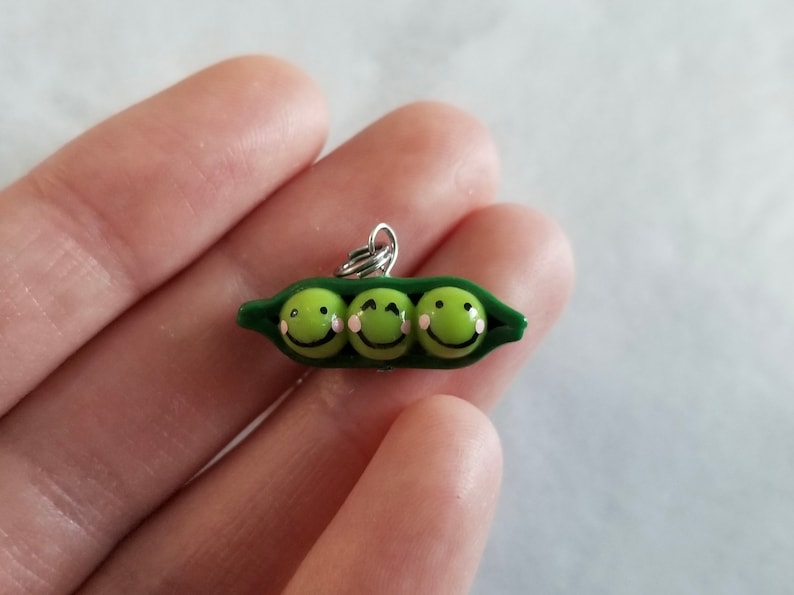 Three Peas in a Pod Charm Handsculpted Handpainted Polymer Clay Love