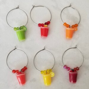 Tropical Drink Wine Charms - Handsculpted Polymer Clay - Set of 6 - Unique Wine Charm Gift - Handmade Sculptures Kitchen Drinks Glasses