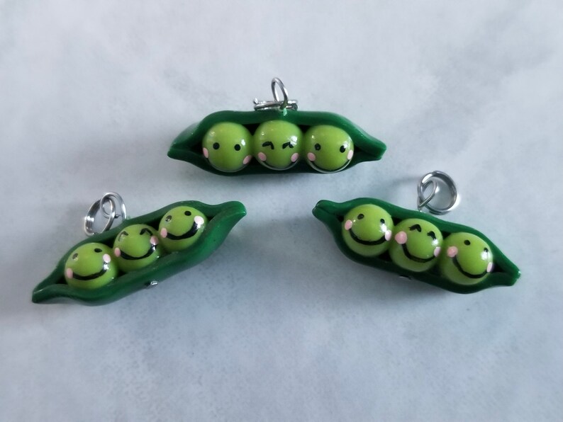 Three Peas in a Pod Charm Handsculpted Handpainted Polymer Clay Love