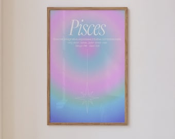 Pisces Zodiac Gradient DIGITAL Print Download Star Sign Poster Astrology Aesthetic Pastel Trendy Decor Gallery Wall Print Colourful Gift
