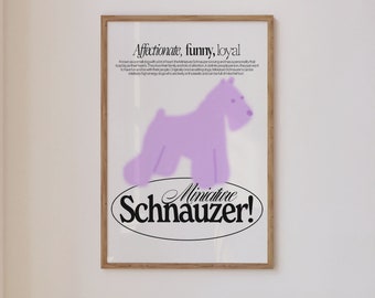 Miniature Schnauzer DIGITAL Print Poster Download Cartoon Illustration Graphic Typography Dog Art Dog Portrait Trendy Wall Decor Lilac Puppy