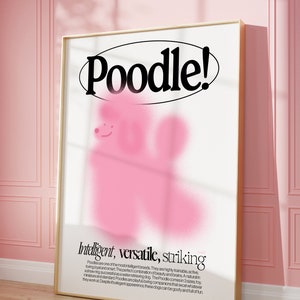 Poodle DIGITAL Print Poster Download Cartoon Illustration Graphic Typography Dog Art Dog Portrait Trendy Wall Decor Pink Home Decor Puppy image 4