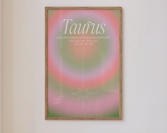 Taurus Zodiac Gradient DIGITAL Print Download Star Sign Poster Astrology Aesthetic Pastel Trendy Decor Gallery Wall Print Colourful Gift