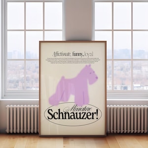 Miniature Schnauzer Digital Print Fun Pet Lover Gift Illustration Dog Breed Art Portrait Bold Wall Decor Lilac Cute Puppy Poster Dog Mum
