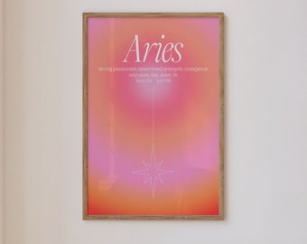 Aries Zodiac Gradient DIGITAL Print Download Star Sign Poster Astrology Aesthetic Pastel Trendy Decor Gallery Wall Print Colourful Gift