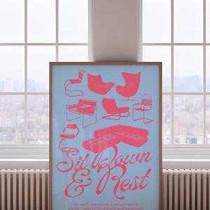 Setzen Sie sich hin Digitaldruck Mutige bunte Wandkunst Funky Retro Design Midcentury Modern Stuhl Detail Trendy Wanddekor Einzigartige Homeware druckbar