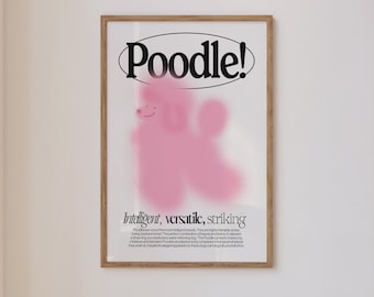 Poodle DIGITAL Print Poster Download Cartoon Illustration Graphic Typography Dog Art Dog Portrait Trendy Wall Decor Pink Home Decor Puppy