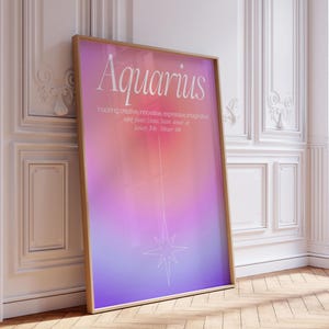 Aquarius Zodiac Digital Print Aura Star Sign Poster Gradient Astrology Art Bold Decor Gallery Wall Print Colourful Birthday Gift