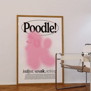 Poodle DIGITAL Print Poster Download Cartoon Illustration Graphic Typography Dog Art Dog Portrait Trendy Wall Decor Pink Home Decor Puppy image 2