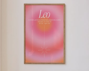 Leo Zodiac Gradient DIGITAL Print Download Star Sign Poster Astrology Aesthetic Pastel Trendy Decor Gallery Wall Print Colourful Gift