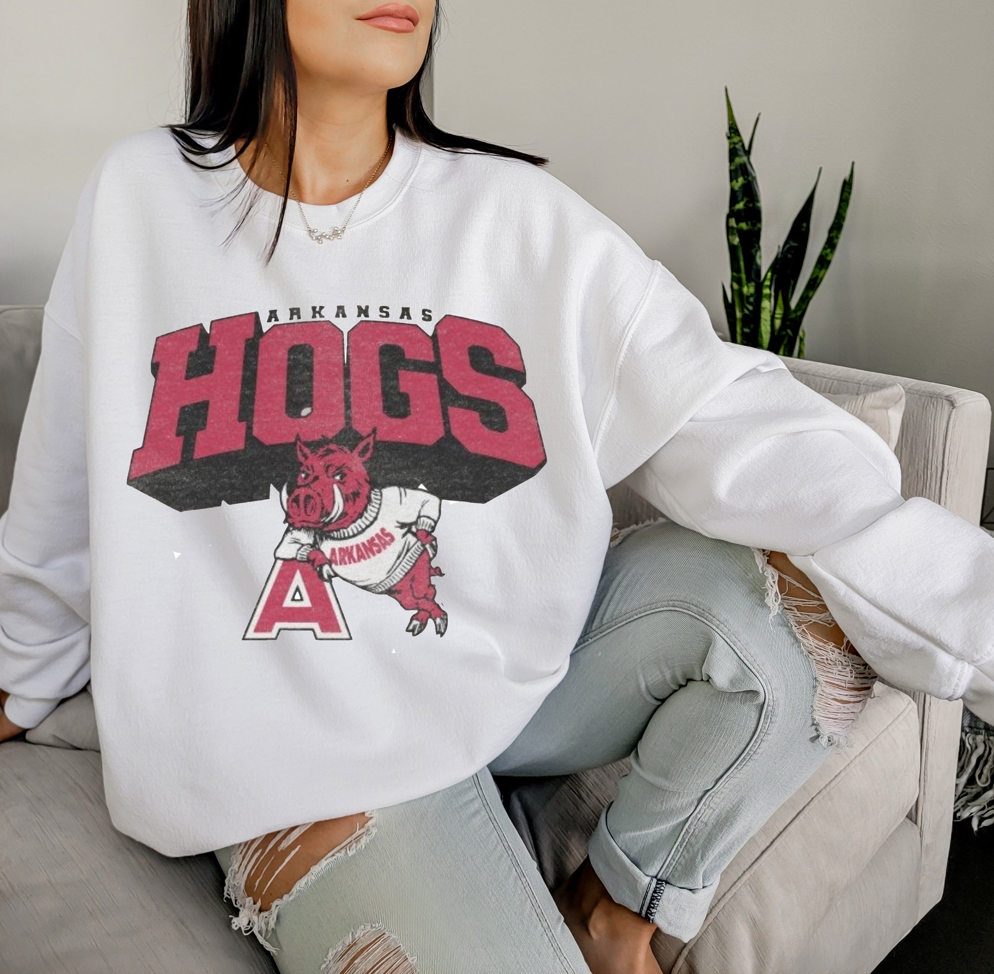 Vintage Hogs Sweatshirt, Distressed Arkansas Razorback Sweatshirt