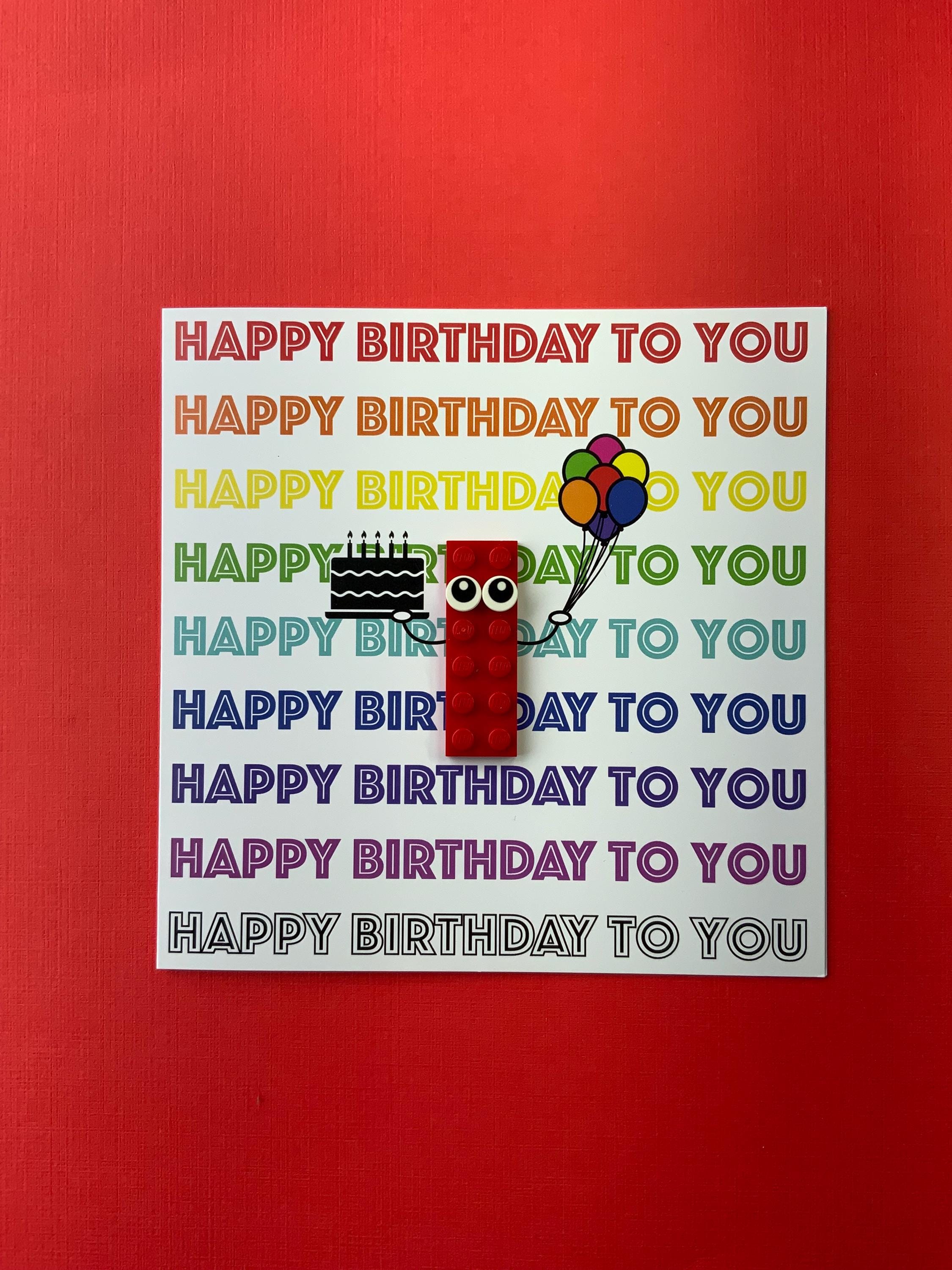 Rainbow Style Brick Piece Birthday Card With Repeated 'happy