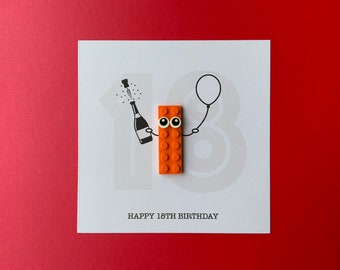 AGE Birthday Card with Brick Piece - 18/21/30/40/50/60/70 - Multiple Colours