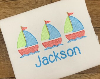 Boys Sailboat Shirt, Summer Sailboats, Summer Shirt, Boat Shirt, Sailboat Embroidery Shirt