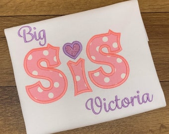 Girls Big Sister Shirt, Sister Shirt, Sibling Personalized Shirt, Personalized Embroidery Shirt