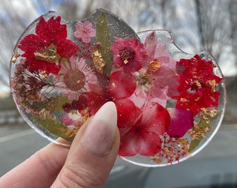 Pressed Flower Car Coasters, Set of 2, Floral Car Coasters, Car Coasters, Red Car Coasters, Red Car Decor, Red Car Accessories, Car Decor