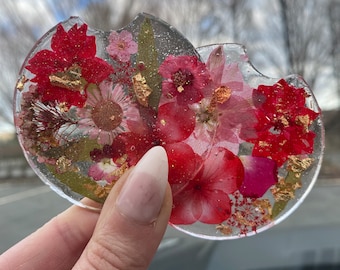 Pressed Flower Car Coasters, Set of 2, Floral Car Coasters, Car Coasters, Red Car Coasters, Red Car Decor, Red Car Accessories, Car Decor