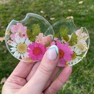 Real Flower Car Coasters, Pink Car Coasters, Floral Car Coasters, Set of 2, Car Coasters, Pink Car Accessories, Pink Flower Car Decor