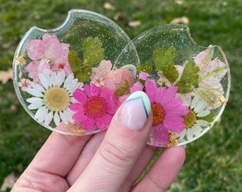 Pressed Flower Car Coasters, Pink Car Coasters, Floral Car Coasters, Set of 2, Car Coasters, Pink Car Accessories, Pink Flower Car Decor