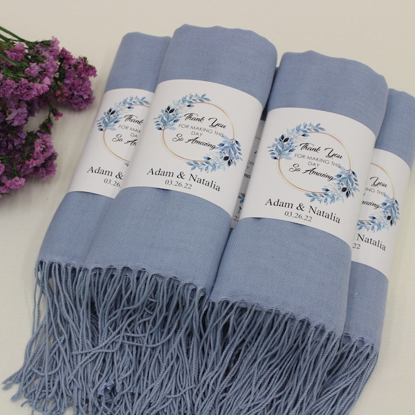 Baby Blau Pashmina Schal, Brautjungfer Schal, personalisierte Hochzeit Gastgeschenke, Brautparty Gastgeschenke, Pashmina Schal Hochzeit, Bulk Schal