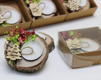 Merry Christmas Candle Holder, Coworker Happy Holiday Gifts, Noel, Xmas, New Year Candle, Wooden Tealight Holder, Christmas Table Decoration